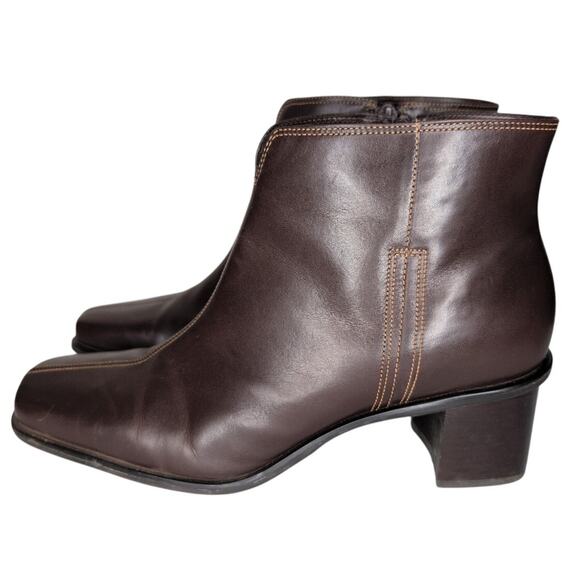 Brown Leather Ankle Boots Women 8.5 Square Toe Minimalism Classic Capsule Office - Picture 2 of 9
